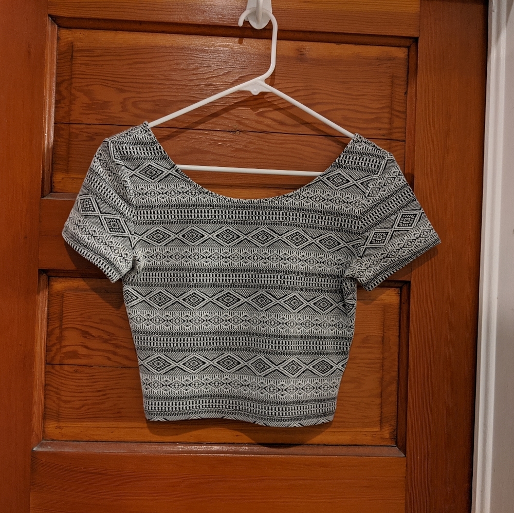 H&M Scoop Neck Crop Top, Black and White